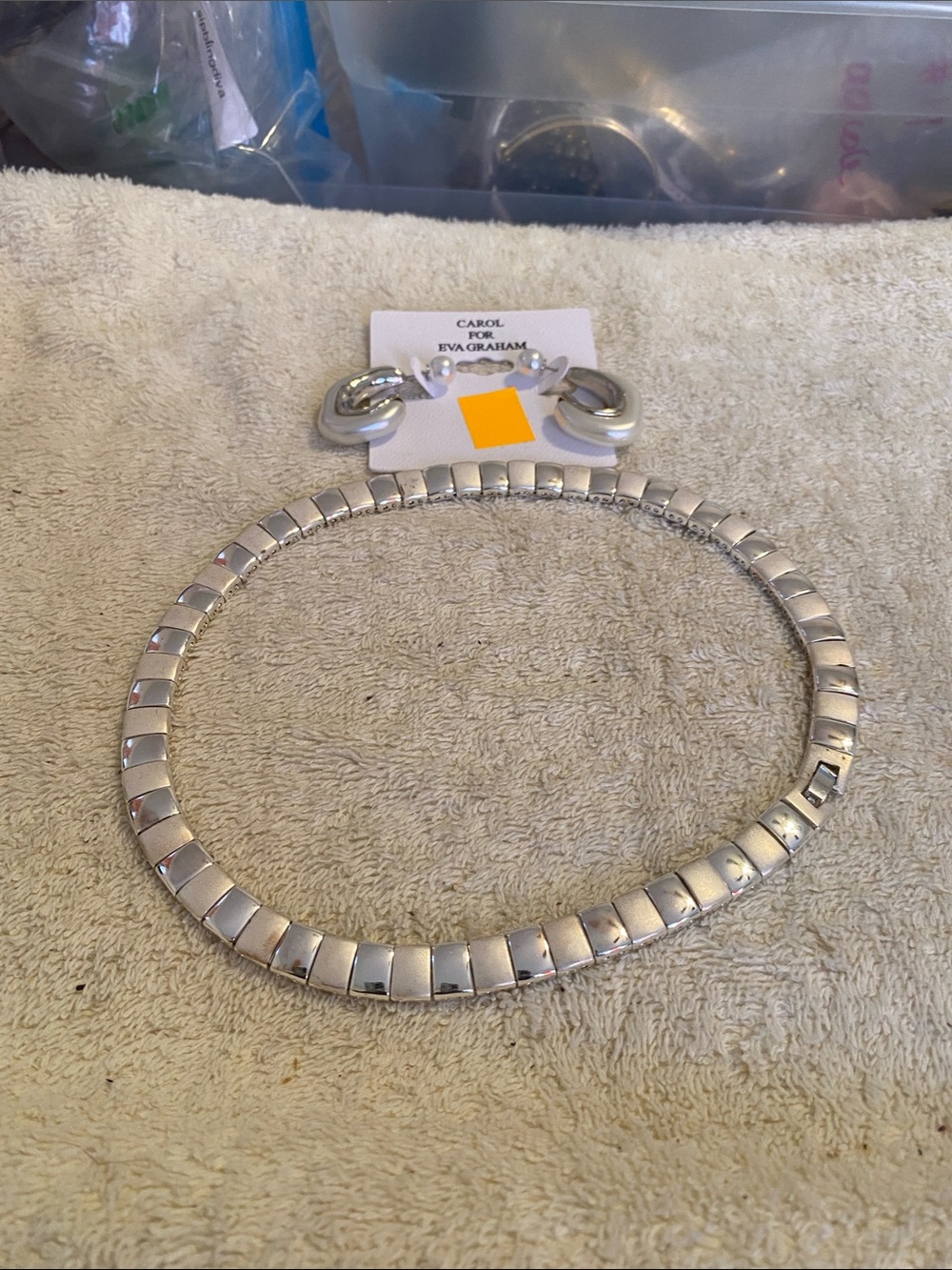 Napier Polished Silver Tile Collar Necklace with matched earrings